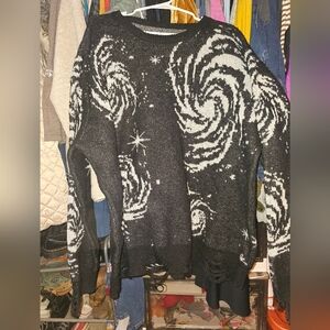 Distressed black galaxy sweater
